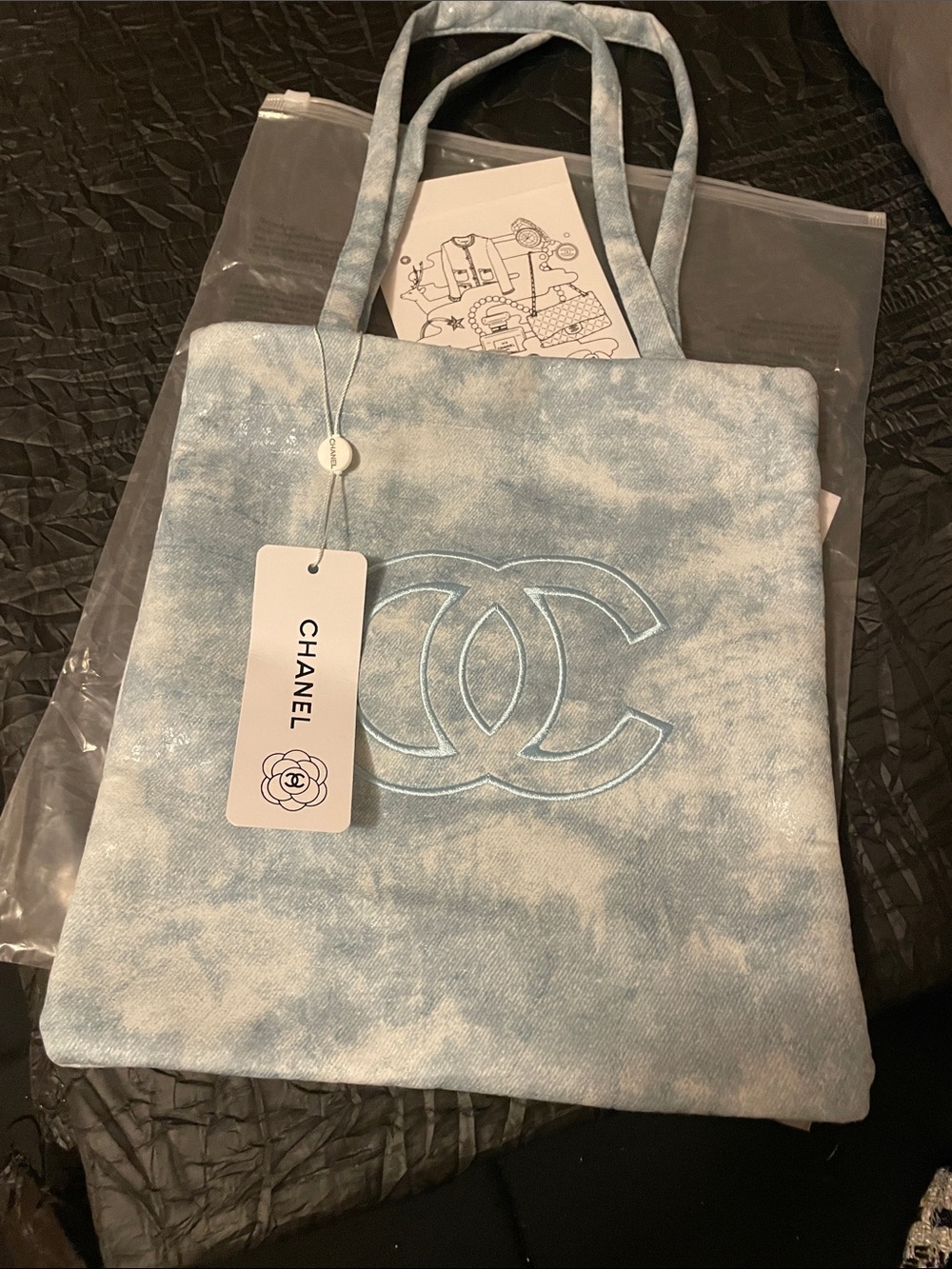 GWP Light Blue and White Tie-Dye Canvas Tote with Embroidered CC